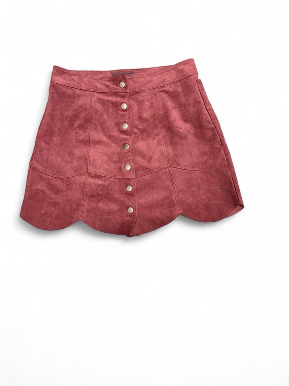 American Eagle Outfitters Rose Pink Suede Button-Front Scallop Mini Skirt
